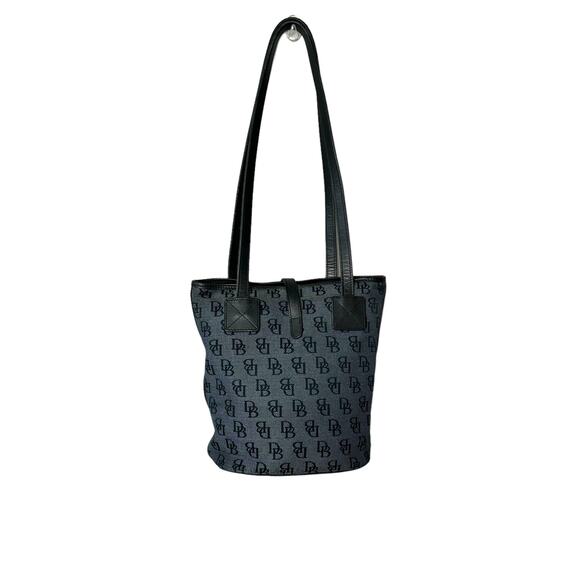 Dooney & Bourke Blue Canvas Bucket Bag Shoulder Handbag Leather Monogram - Picture 14 of 15